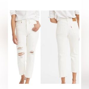 Levis 501 white ripped distressed straight leg jeans